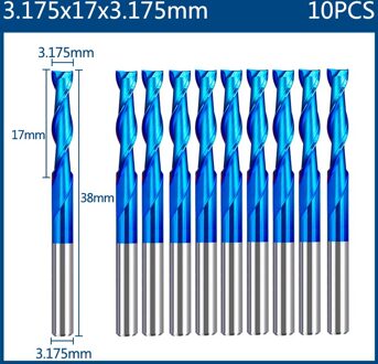 Xcan End Mill Frees 3.175Mm Shank Cnc Router Bit Nano Blue Coated Carbide Graveren Bit Cnc Frezen Gereedschap 10stk Flat Mill