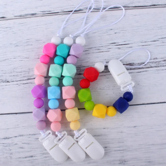 XCQGH Candy Colorful Food Grade Silicone Beads Pacifier Holder Clip for Infant Toddler Feeding Teething Strap