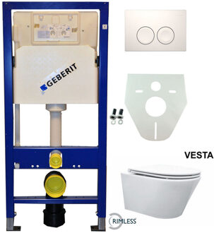 Xellanz Geberit UP100 Toiletset - Vesta Rimless Wandcloset met Flatline Zitting - Delta 25 - Wit