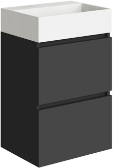 Xellanz Mini Onderkast met 2 Laden - 45cm - Mat Zwart en Wastafel - Keramiek - Glans Wit