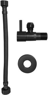 Xellanz Minimal Hoekstopkraan - 1/2x3/8 - met Flexibele Aansluitslang Nylon - 1/2x3/8 - 30cm - Mat Zwart