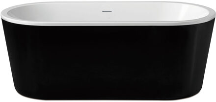 Xellanz Nero Vrijstaand Ligbad - 178x80cm - Acryl Glans Wit/Zwart met Waste Glans Wit