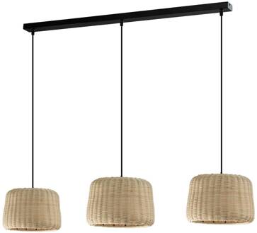 Xenia hanglamp, drie gevlochten kappen licht hout, zwart