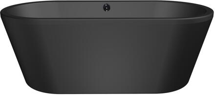 XENZ Noa vrijstaand bad acryl 170x80x60cm zwart mat met afvoer/overloopcombinatie zwart mat