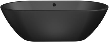 XENZ Rens vrijstaand bad acryl 155x75x60cm zwart mat met afvoer/overloopcombinatie zwart mat