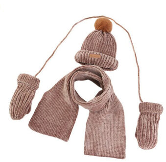 XEONGKVI Koreaanse Chenille Wollen Garen Bal Gebreide Muts Sjaal Handschoenen Set Winter Warm Voegen Pluche driedelig Pak Hoed voor Jongen Meisje khaki