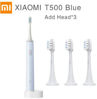 Xiaomi Mijia T500 Elektrische Tandenborstel Whitening Tanden Vibrator Draadloze Orale Smart Sonic Borstel Ultrasone Hygiëne Cleaner blauw add Heads x3