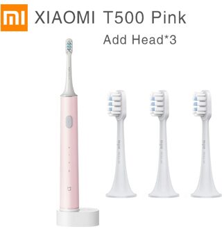 Xiaomi Mijia T500 Elektrische Tandenborstel Whitening Tanden Vibrator Draadloze Orale Smart Sonic Borstel Ultrasone Hygiëne Cleaner roze add Heads x3