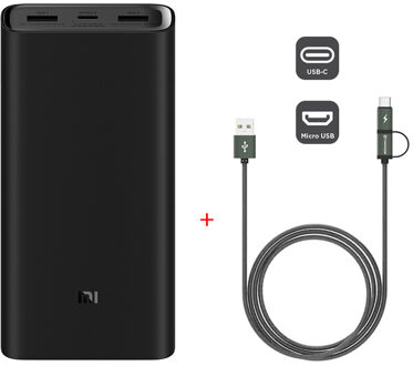 Xiaomi Power Bank 3 20000Mah Pro PLM07ZM 3 Usb Type C 45W Snel Opladen Draagbare Mi Powerbank 20000 externe Batterij Poverbank Add 2 in 1 kabel