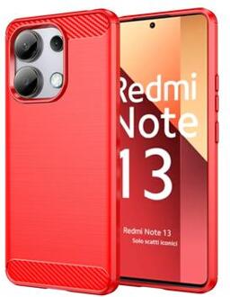 Xiaomi Redmi Note 13 4G Geborsteld TPU Hoesje - Koolstofvezel - Rood