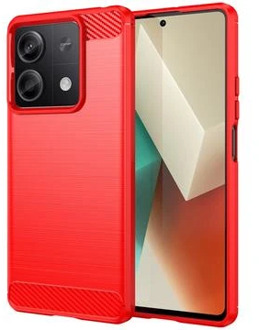 Xiaomi Redmi Note 13 Geborsteld TPU Hoesje - Koolstofvezel - Rood