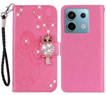 Xiaomi Redmi Note 13 Uil Strass Portemonnee Hoesje - Hot Pink