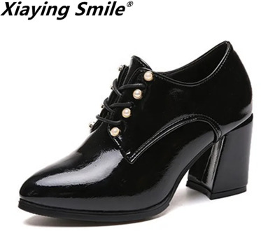 Xiaying Smile Women Heel Pumps New Fashion Casual Shoes Spring Autumn Classica Pointed Toe Lace Up Shoes Ladies String Bead Shoe