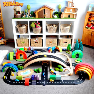 XIHATOY PVC Track Train Set Toys Montessori Toys For Children Rainbow Block Collocation With Track Play Railway Washable