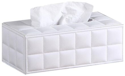 Xinchen Eenvoudige Pu Tissue Doos Rechthoek Papieren Handdoek Houder Desktop Servet Storage Container Keuken Tissue Lade Voor Thuis Kantoor Size L wit