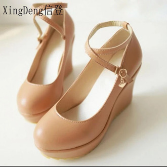 XingDeng Ladies Fashion Cross Strap Round Toe Sweet Party High Heel Shoes Spring Style Office Pumps Plus Size 34-43 Daily Pumps