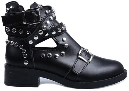 Xiniu Boot Vrouwen Mode Klinknagel Gesp Enkellaarsjes Voor Vrouwen Boot Student Casual Schoenen Vrouwen Grote Size Enkele schoenen 35