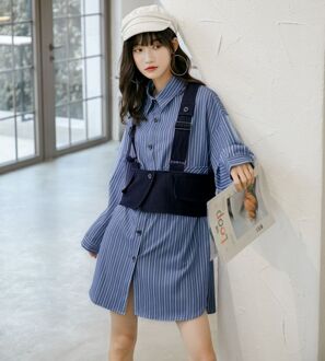 Xitao Gestreepte Vrouwen Shirt Lente Elegante Kleine Verse Enkele Geplooide Patchwork Pocket Casual Losse Blouse XJ3656