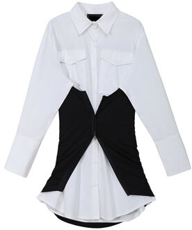 Xitao Patchwork Casual Persoonlijkheid Blouses Vrouwen Springtij Mode Stijl Turn Down Kraag Lange Mouw Top GCC3314