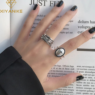 XIYANIKE 925 Sterling Silver Creative Fashion Couples Ring for Women Vintage Winding Smiling Face Party Accessories Punk Jewelry