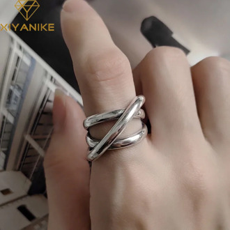 XIYANIKE 925 Sterling Silver Cross Twining Vintage Finger Rings for Women Couples Creative Simple Handmade Ring Party Jewelry