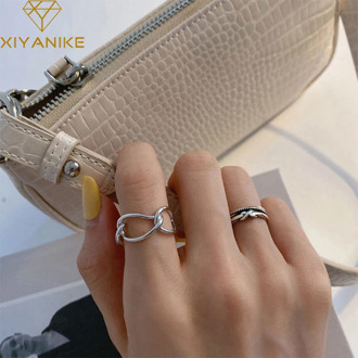 XIYANIKE 925 Sterling Silver Double-layer Cross Hollow Chain Rings Female Fashion Simple High Quality Index Finger Handmade Gift