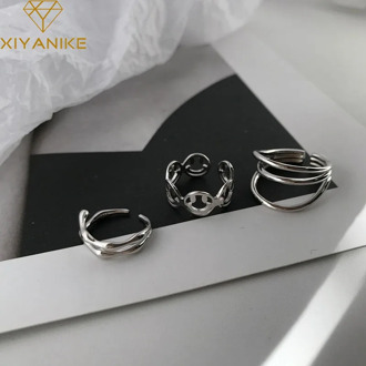 XIYANIKE 925 Sterling Silver Engagement Rings for Women Trendy Simple Three-layer Geometric Birthday Party Finger Jewelry Gifts