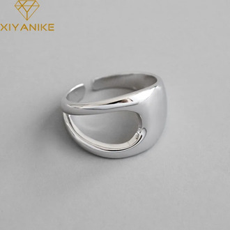 XIYANIKE 925 Sterling Silver Fashion Simple Hollow Glossy Rings for Women Wedding Couple Minimalist Geometric Party Jewelry Gift