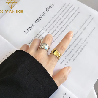 XIYANIKE 925 Sterling Silver Finger Rings for Women Couples New Fashion Simple Wave Smooth Width Ring Party Jewelry Adjustable