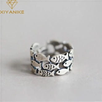 XIYANIKE 925 Sterling Silver Handmade Engagement Rings for Women Wedding Couple Creative Design Cute Fishs Jewelry Adjustable