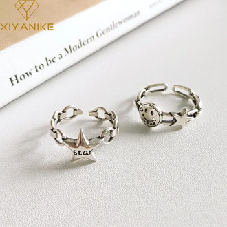 XIYANIKE 925 Sterling Silver Handmade Rings for Women Couples Fashion Simple Smiling Face Punk Jewelry Party Accessories Gifts