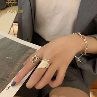 XIYANIKE 925 Sterling Silver Hot Sale Korean Retro Geometric Glossy Ring Female INS Trend Simple Index Finger Open Кольцо Gift