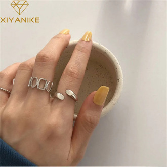 XIYANIKE 925 Sterling Silver Hot Sale Rectangular Oval Hollow Stitching Geometric Index Finger Ring Female Fashion Unique Design