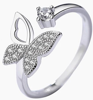 XIYANIKE 925 Sterling Silver Hot Sale Silver Color Butterfly With Crystal Stone Open Ring For Women Hand Accessories Jewelry
