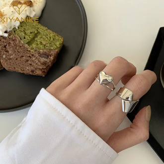 XIYANIKE 925 Sterling Silver Irregular Folding Heart Rings Female Simple Love Retro Fashion Old Index Finger Ring Trend Gift