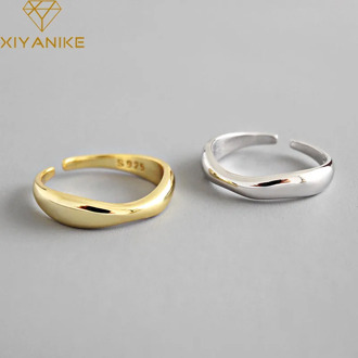 XIYANIKE 925 Sterling Silver Irregular Wave Rings Trendy Simple Geometric Handmade Jewelry for Women Couple Size 17mm Adjustable