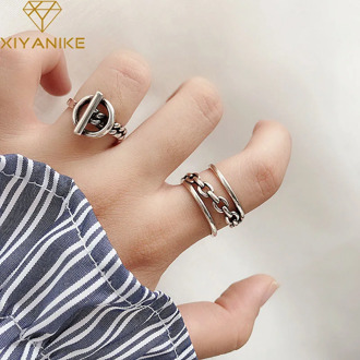 XIYANIKE 925 Sterling Silver Korea OT Buckle Retro Chain Ring Female INS fashion Simple Open Index Finger Ring Trend Couple Gift