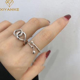 XIYANIKE 925 Sterling Silver Korean Double Circle Ball Twist Ring Female Index Finger Retro Fashion Handmade Jewelry Couple Gift