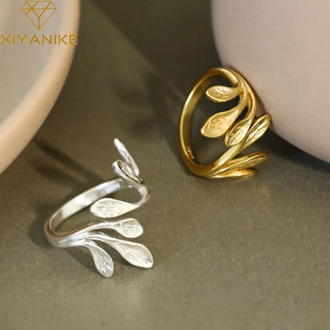 XIYANIKE 925 Sterling Silver Korean Fashion INS Olive Leaf Ring Female Minimalist Trend Unique Design Open Ring Handmade Jewelry