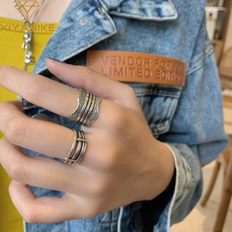 XIYANIKE 925 Sterling Silver Korean Retro Geometric Uneven Porous Multi-layer Open Ring Index Finger Ring Female Handmade Gifts