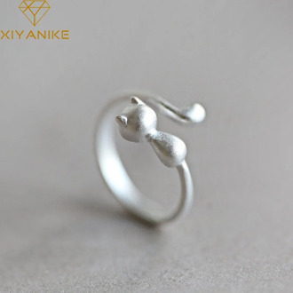 XIYANIKE 925 Sterling Silver Korean Style Cute Creative Cat Rings Prevent Allergy For Women Party Trendy Jewelry Adjustable Gift
