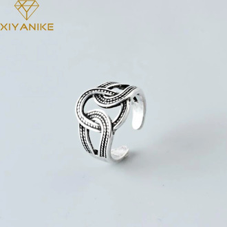 XIYANIKE 925 Sterling Silver Korean Style Vintage Geometric Opening Ring Geometric Simple Handmade Weaving Fashion Party Jewelry