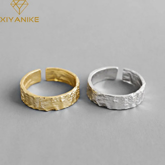 XIYANIKE 925 Sterling Silver Korean Trendy Irregular Rings for Women Couple Minimalist Geometric Gold Silver Jewelry Adjustable