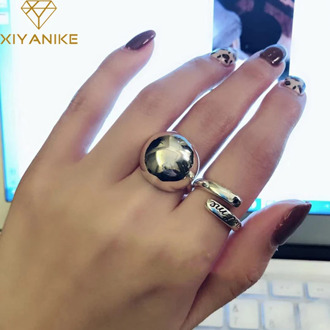 XIYANIKE 925 Sterling Silver Large Ball Smooth Frosted Wire Drawing Rings for Women Vintage Simple Party Jewelry Gifts 2020 New