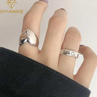 XIYANIKE 925 Sterling Silver LOVE Heart Width Rings for Women Couples Creative Trendy Birthday Jewelry Gifts Prevent Allergy