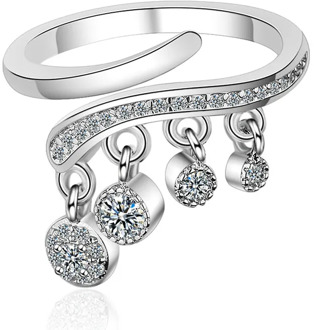 XIYANIKE 925 Sterling Silver Luxurious Crystal Tassel Pendant Ring Twist Design Cubic Zirconia Adjustable Fine Finger Jewelry