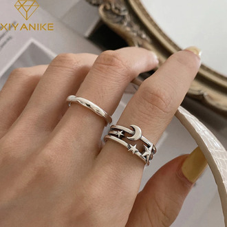 XIYANIKE 925 Sterling Silver Moon Star Thai Silver Open Rings for Women Couples Vintage Simple Party Jewelry Gifts 2020 New