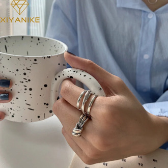 XIYANIKE 925 Sterling Silver Multi-layer Knotted Cross Winding Ring INS Female Senior Retro Distressed Couple Ring Handmade Gift