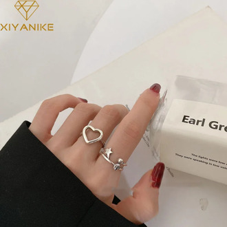 XIYANIKE 925 Sterling Silver New Arrival Hollow Heart-shaped Love Five-pointed Star Ball Ring Female Index Finger Rrend Кольцо