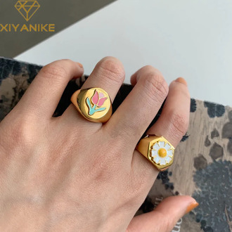 XIYANIKE 925 Sterling Silver New Arrival Korean Colorful Flower Ring Female Fashion Hot Retro Golden Ring Jewelry Gift Кольцо